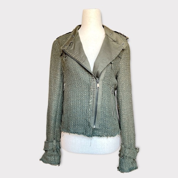 Maison Cinqcent Tweed Military Jacket Zipper Detail Moto Military Jacket Small - Picture 1 of 12